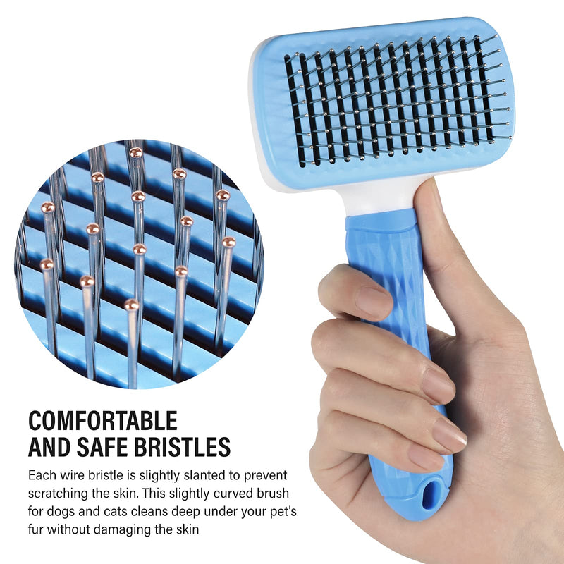 Slicker Pet Grooming Brush for Dogs & Cats with Long or Short Hair - Gently Removes Loose Undercoat, Mats, Tangled Hair - Your Dog & Cat Will Love with This Grooming Brush Blue - PawsPlanet Australia
