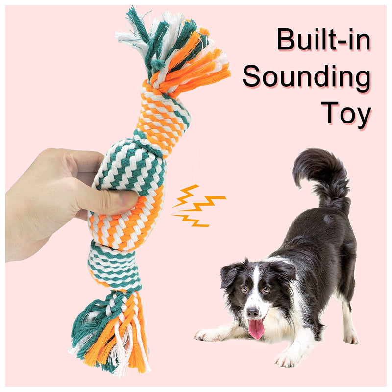 Andiker Dog Rope Toy, Interactive Dog Rope Toy for Aggressive Chewers Squeaky Dog Toys Durable for Puppy Teeth Cleaning and Interactive Colorful Dog Biting Rope (Orange) orange - PawsPlanet Australia
