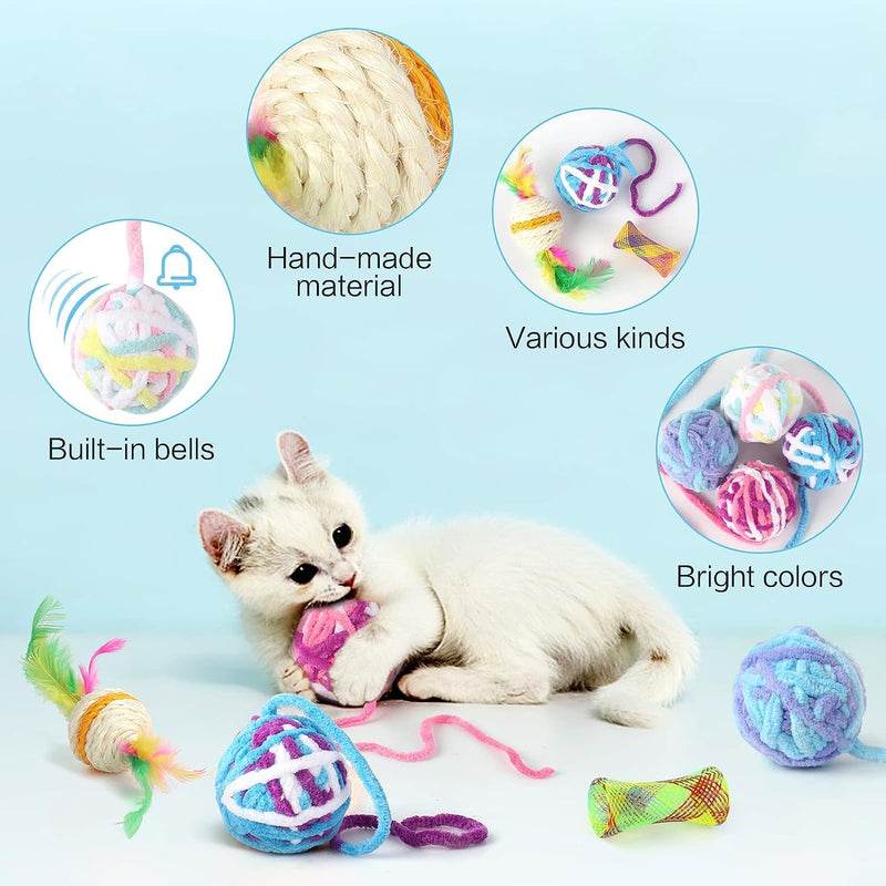 Towiy Pack of 6 cat toy balls + 4 cat toys spiral sisal ball cat interactive kitten balls intelligence cats plush ball cat balls plush ball cat with bell for pet - PawsPlanet Australia