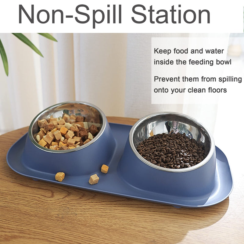 Suhaco Double Dog Bowl Raised Dog Food Bowl Non Slip Stainless Steel Double Bowls with Non-spill for Small Dogs and Cats (Dark Blue) - PawsPlanet Australia