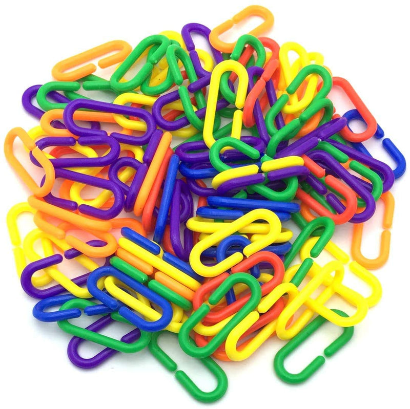 Esme 100 Pieces Plastic C-Clips Hooks Chain Links Rainbow C-Links Children's Learning Toys Small Pet Rat Parrot Bird Toy Cage - PawsPlanet Australia