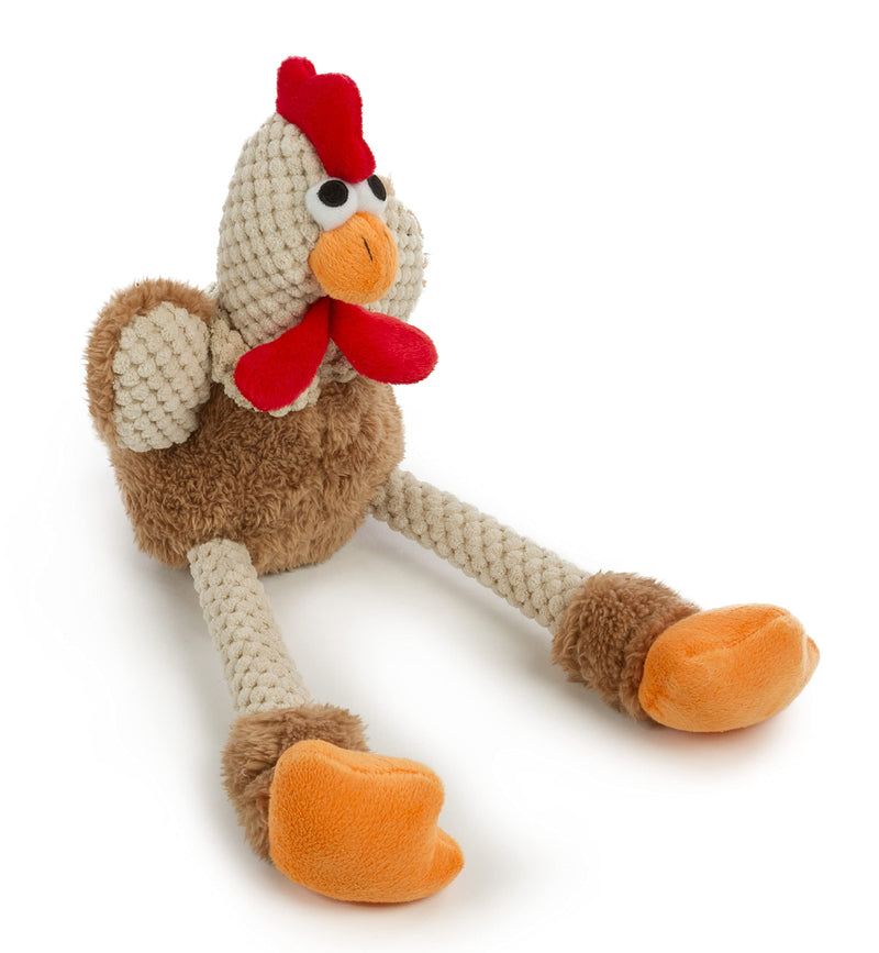 goDog Checkers Skinny Rooster With Chew Guard Technology Tough Plush Dog Toy,Brown, Large - PawsPlanet Australia