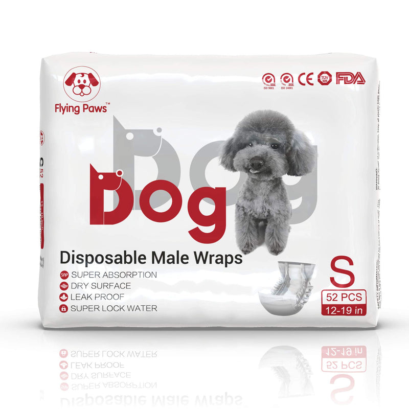 Flying Paws Disposable Dog Diapers Male Wraps - Super Absorbent Soft Male Dog Nappies for Male Dog Marking Issues, Urinary Incontinence(S-52PCS) S-52PCS - PawsPlanet Australia