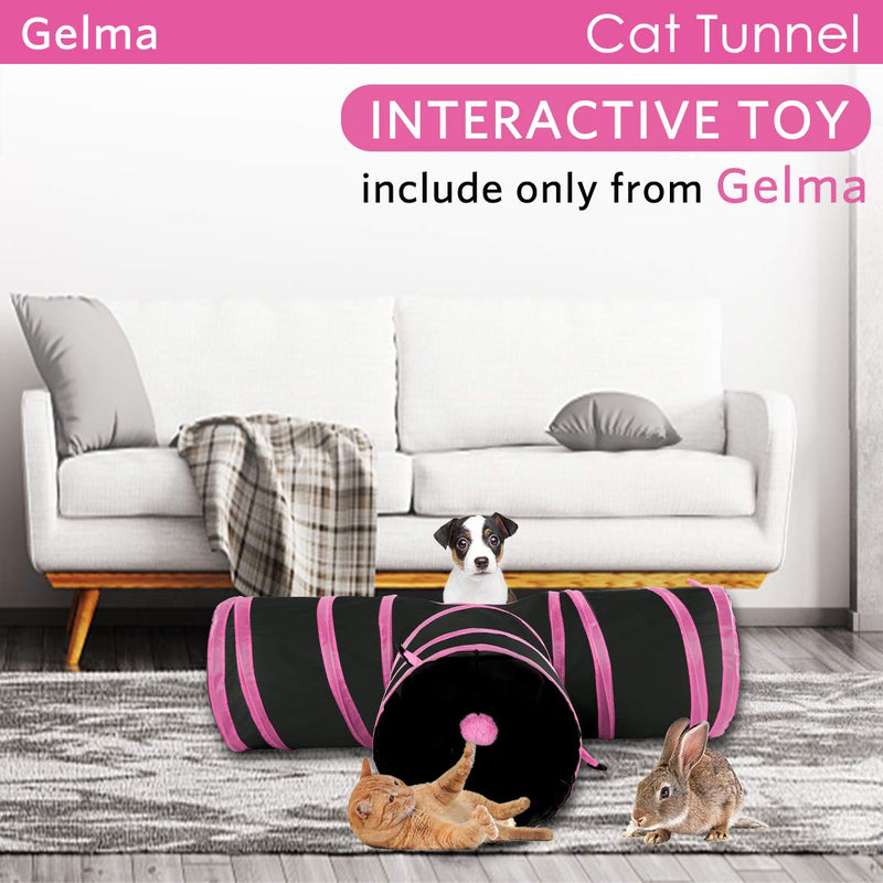 Gelma Cat Tunnel, Cat Tunnels for Indoor Cats, Tube Cat Toys 3 Way Collapsible, Kitty Tunnel Bored Cat Pet Toys Peek Hole Toy Ball Cat, Puppy Black & Pink - T Style Tunnel - PawsPlanet Australia