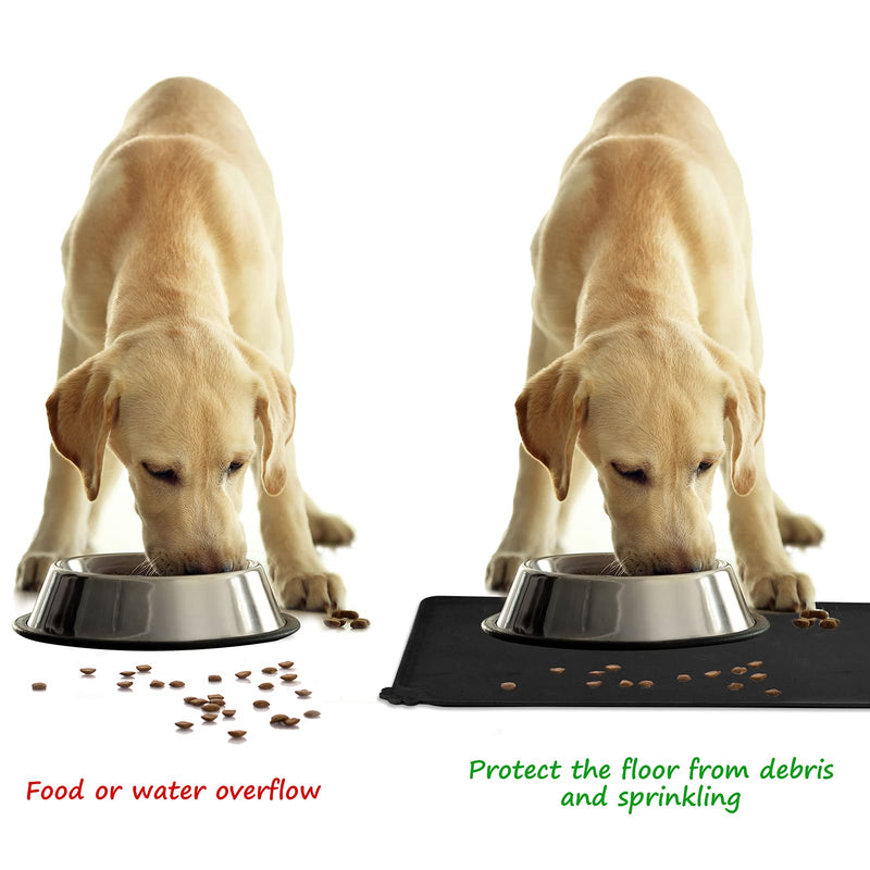 SACRONS Pet Feeding Mats Non-Slip & Waterproof & Non-Stick Food Raised Edges Prevent Overflow, Easy to Clean 18.5" x 11.5" Black - PawsPlanet Australia