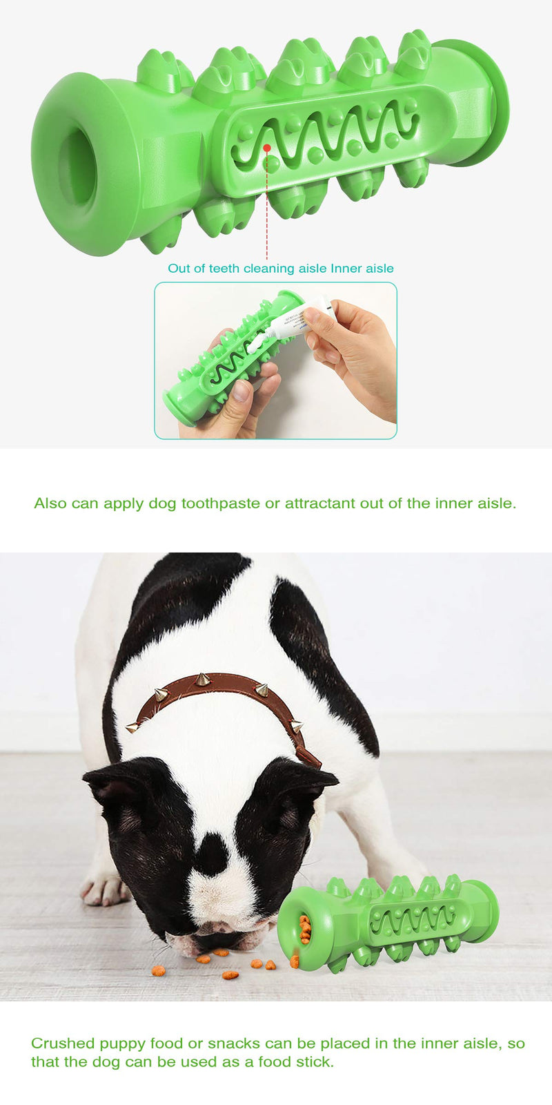 Tengcong Tech Dog Chew Toy Rubber Chew Toy Dog Toothbrush with Toothpaste Reservoir Dog Toothbrush Chew Toy Stick for Dog Dental Care- Safe Bite Resistant Natural Rubber Toy Bone (green) Green - PawsPlanet Australia