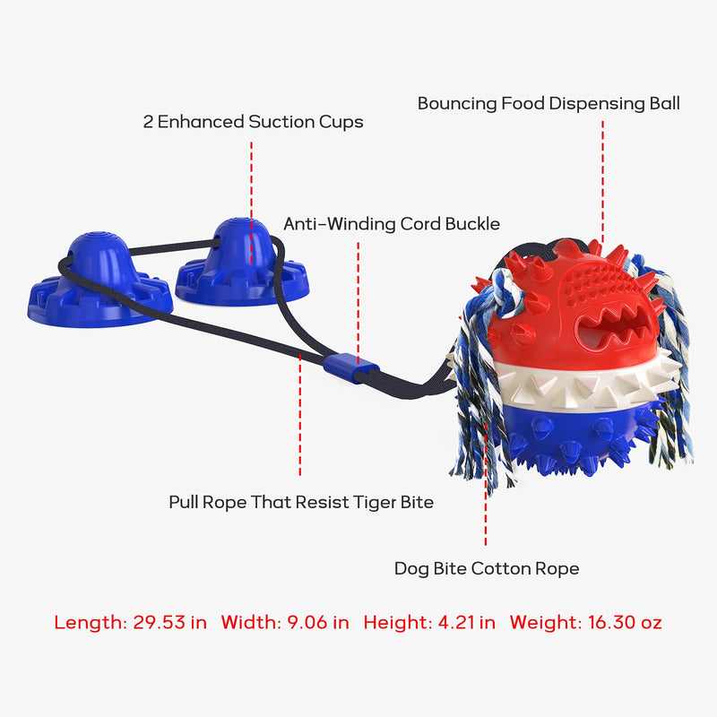 Upgrade Suction Cup Dog Toy for Aggressive Chewers, IQ Treat Boredom Food Dispensing, Pet Molar Bite Toys Dog Chew Rope Ball Pull Toy, Double Suction Cup Interactive Puzzle Toy for Medium/Large Dogs Red - PawsPlanet Australia