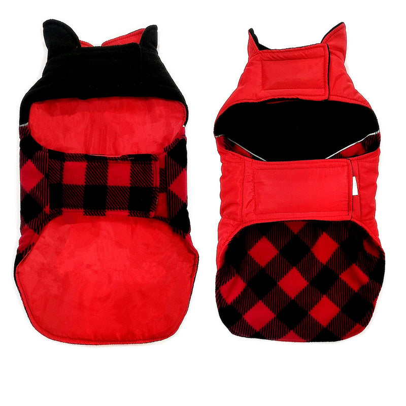 [Australia] - Fragralley Dog Winter Coat Reversible - Pet Plaid Jacket Reflective Warm Vest Clothes - Dog Christmas Sweater Windproof Waterproof for Small Medium Large Dogs XS (Chest Girth: 8.7"-12.6") Bright Red 