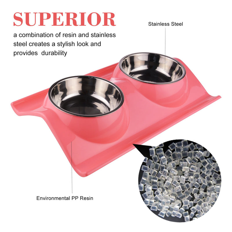 Pet Dog Bowl Food Water Dish Feeder Bowls Double Stainless Steel Cat Puppy Bowls No spill & No Skid for Small Animals (Pink) Pink - PawsPlanet Australia