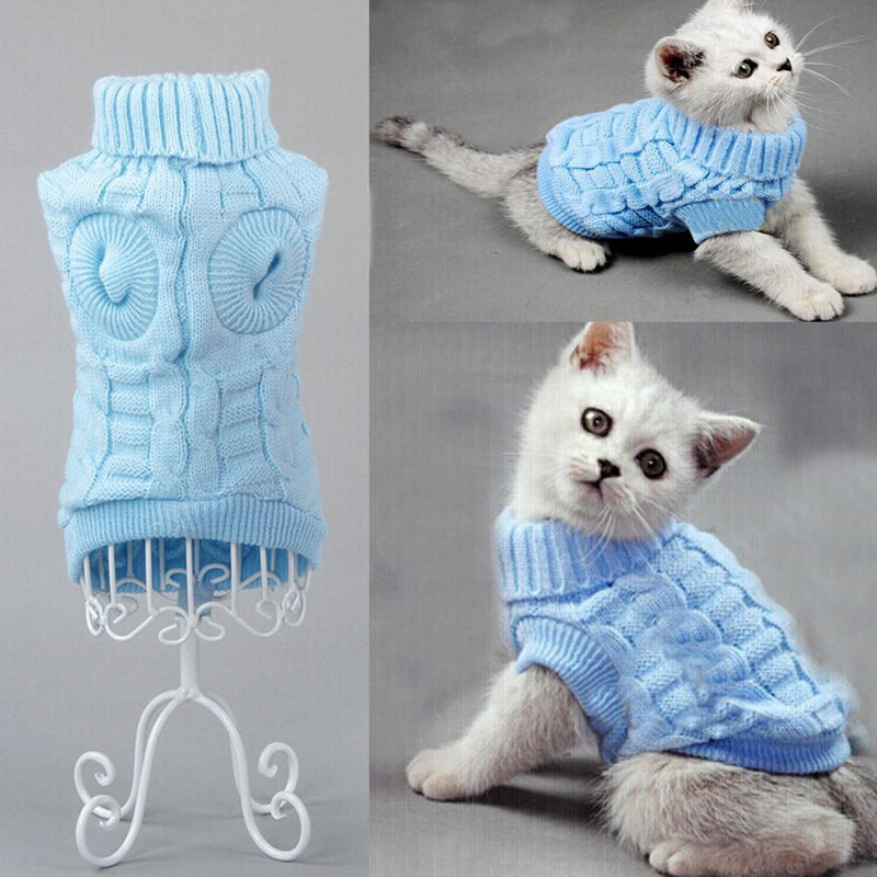 Evursua Pet Cat Sweater Kitten Clothes for Cats Small Dogs,Turtleneck Cat Clothes Pullover Soft Warm,fit Kitty,Chihuahua,Teddy,Poodle,Pug XS Blue - PawsPlanet Australia