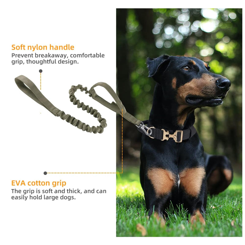EXCELLENT ELITE SPANKER Tactical Bungee Dog Leash Military Police Dog Training Leash Rope with 2 Control Handles (Olive Green) Olive Green - PawsPlanet Australia