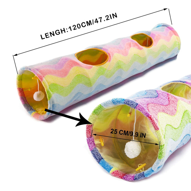 [Australia] - LUCKITTY Large Cat Toy Collapsible Tunnel Tube with Plush Balls, for Small Pets Bunny Rabbits, Kittens, Ferrets,Puppy and Dogs Rainbow 