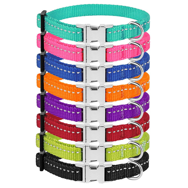 [Australia] - CollarDirect Reflective Dog Collar with Buckle Adjustable Safety Nylon Collars for Dogs Small Medium Large Pink Black Red Blue Purple Green Orange Neck Fit 7"-11" 