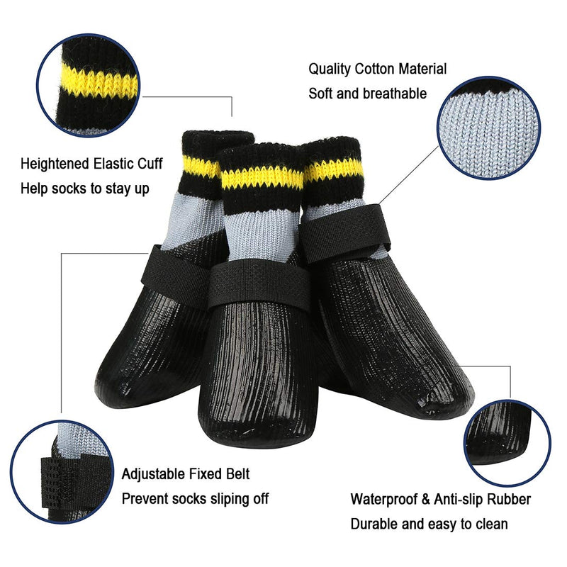 lanboer 2 Pairs Waterproof Dog Socks with Adjustable Straps - Anti-Slip Pet Paw Protectors for Indoor Outdoor Wear - Traction Control Dog Boots for Small Medium Dogs and Cats 1# black - PawsPlanet Australia