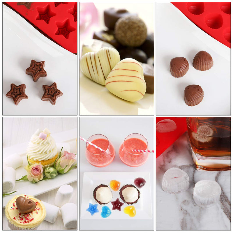 Kootek 6 Pieces Silicone Chocolate Molds, Reusable 90 Cavity Candy Making Mold Ice Cube Trays Candies Making Supplies for Chocolates Hard Candy Cake Decoration Soap Crayons Candles (Red) Red - PawsPlanet Australia