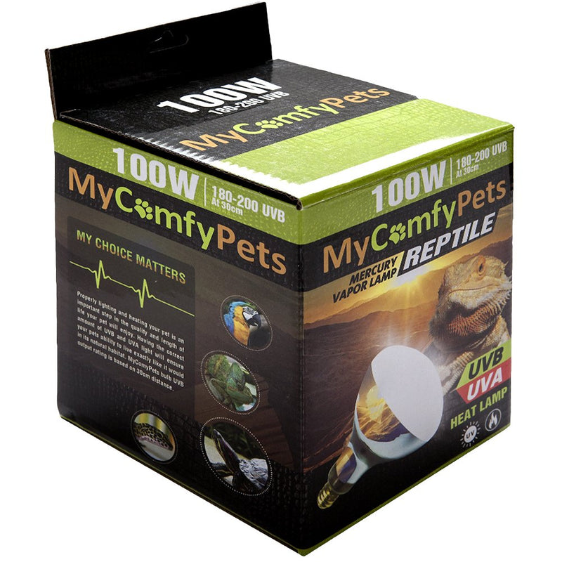 [Australia] - MyComfyPets UVB Light and UVA 2-in-1 Reptile Bulb 100W for Bearded Dragons and All Reptiles 180-200 UVB 