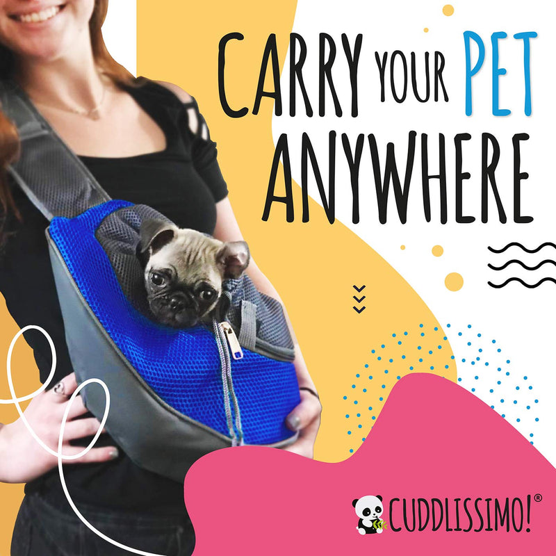 Cuddlissimo! Pet Sling Carrier - Small Dog Cat Carrier Bag - Safe, Comfortable, Adjustable - for Pets Below 6lb Deep Blue - PawsPlanet Australia