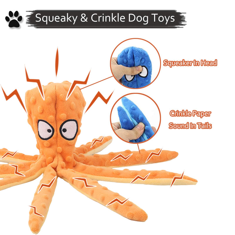 Squeaky Dog Interactive Play Toy,No Stuffing Octopus Dog Chew Toy with Crinkle Paper for Medium and Large Dog Playing (Blue) Blue - PawsPlanet Australia