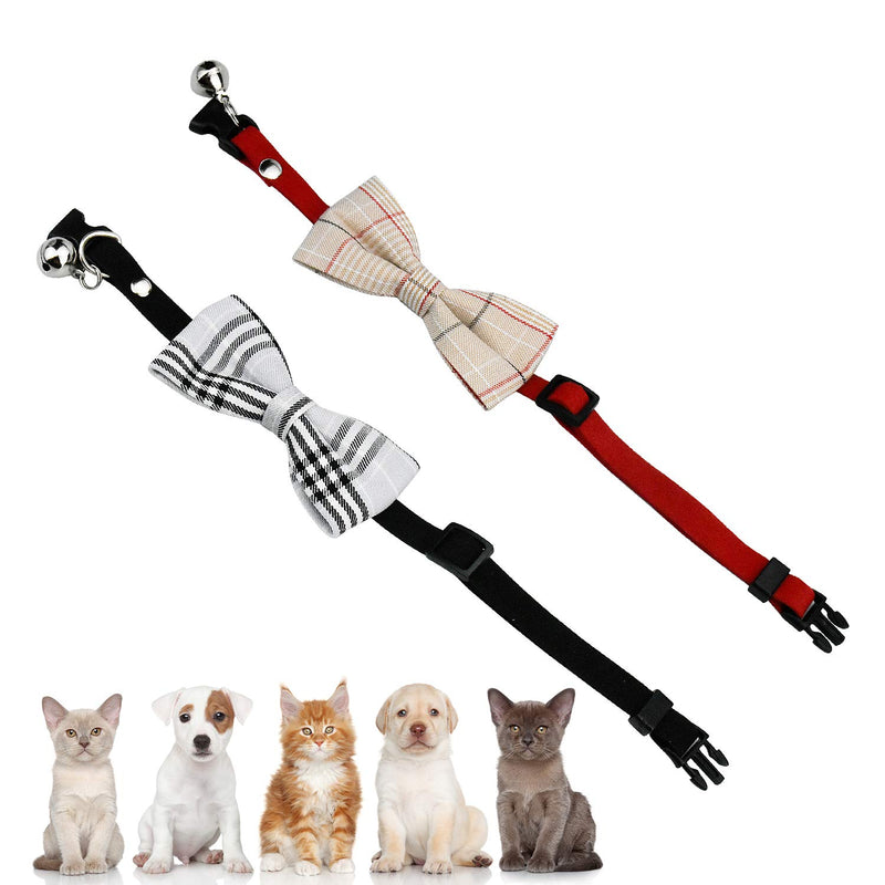 Personalised Quick Release Cat Collar with Cute Plaid Bow Tie & Bell Safety Kitten Collar Adjustable 20 - 30cm for Kitty Puppy Small Pets - PawsPlanet Australia