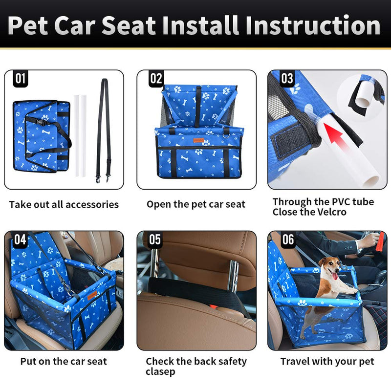 [Australia] - SWIHELP Dog Car Seat Upgrade Portable Pet Booster Car Seat with Clip-On Safety Leash and PVC Support Pipe, Anti-Collapse,Perfect for Small Pets (Blue) 