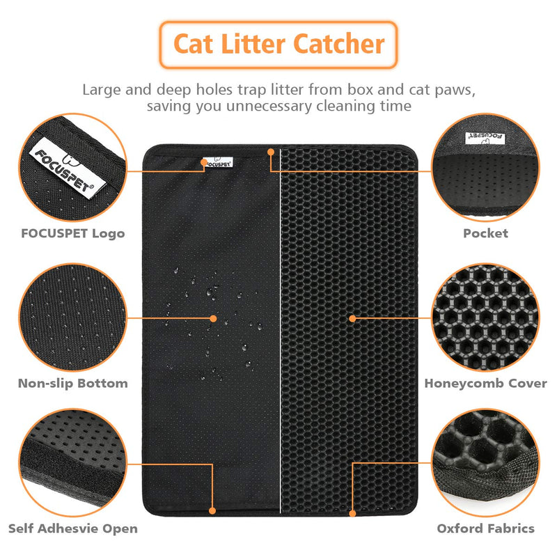 Focuspet Cat litter mat, 24" X 18" litter tray mat honeycomb design litter mat waterproof double layer cat litter tray mat feather toy - PawsPlanet Australia