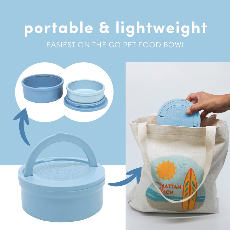 KindTail - Kind Bowls, Travel Dog Bowls, Portable Pet Bowls, Microwave and Dishwasher-Safe Dog Bowl with Lid and Handle, Inner Bowl with 10oz Capacity and Outer Bowl with 20oz Capacity, Light Blue - PawsPlanet Australia