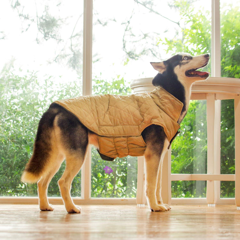 [Australia] - ThinkPet Warm Reversible Dog Coat - Thick Padded Comfortable Winter Dog Jacket, Reflective Safey Dog Vest L(Back 17 in, Chest 22 -24 in) Green 