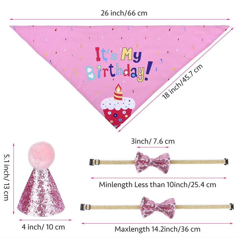 MELLIEX Dog Birthday Bandana Hat Bow Tie Banner Set, Dog Cat Pet Boy Girl Cute Bow Tie Triangle Scarf Birthday Party Supplies Decorations Pink / Girls - PawsPlanet Australia