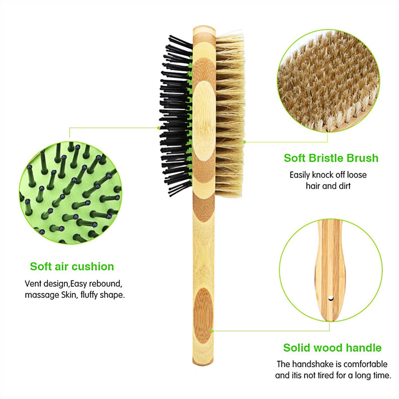 LSLEE Double-sided Pet Comb Brush, Pet Comb Multi-function Wooden Handle Hair Removal Brush，Airbag Comb Pet Hair Cleaning Brush，Dogs Hair Clean Brush，Cat And Dog Grooming Comb Pet Brush - PawsPlanet Australia