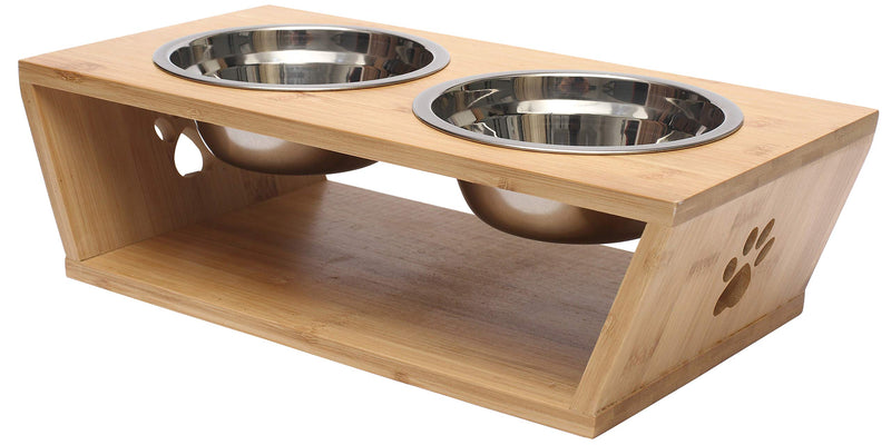 Geyecete Trapezoid pet bowl Cat Bowls Raised Dog Feeder Solid Stand with stainless steel, Premium Elevated Pet Feeder-Double Bowls 35*20*12 CM Double Bowls - PawsPlanet Australia