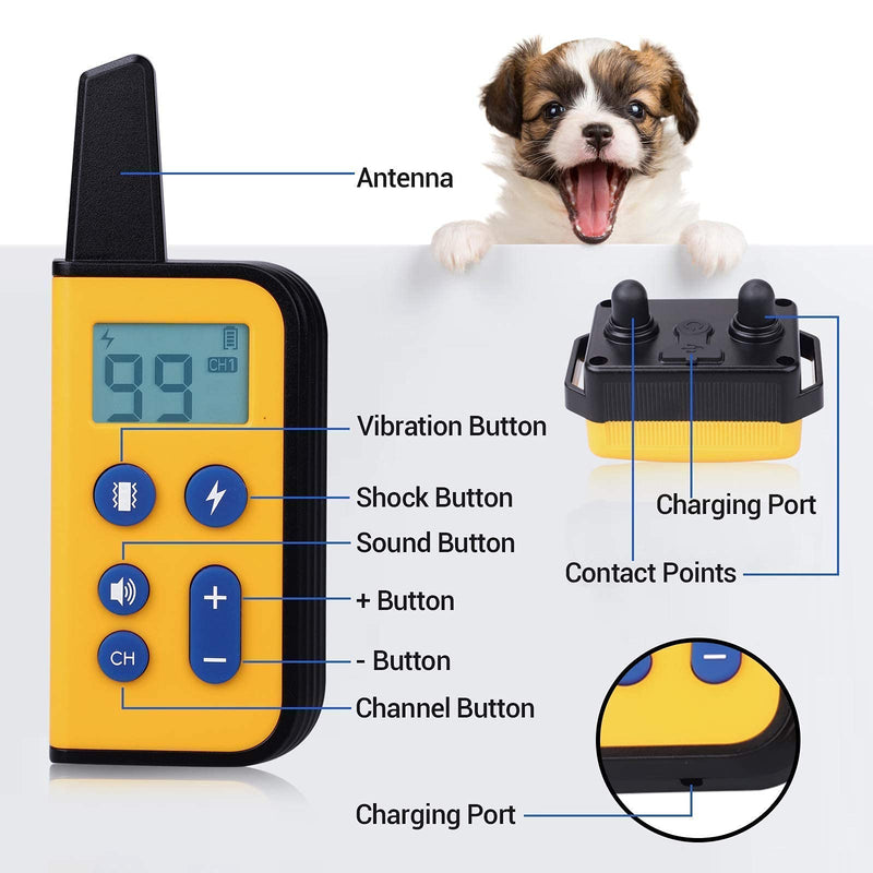 Dog Training Collar with Remote, Waterproof and Rechargeable Dog Training Collar, Beep Sound Vibration and Shock Mode, Dog Shock Collar for Small Medium and Large Dogs - PawsPlanet Australia