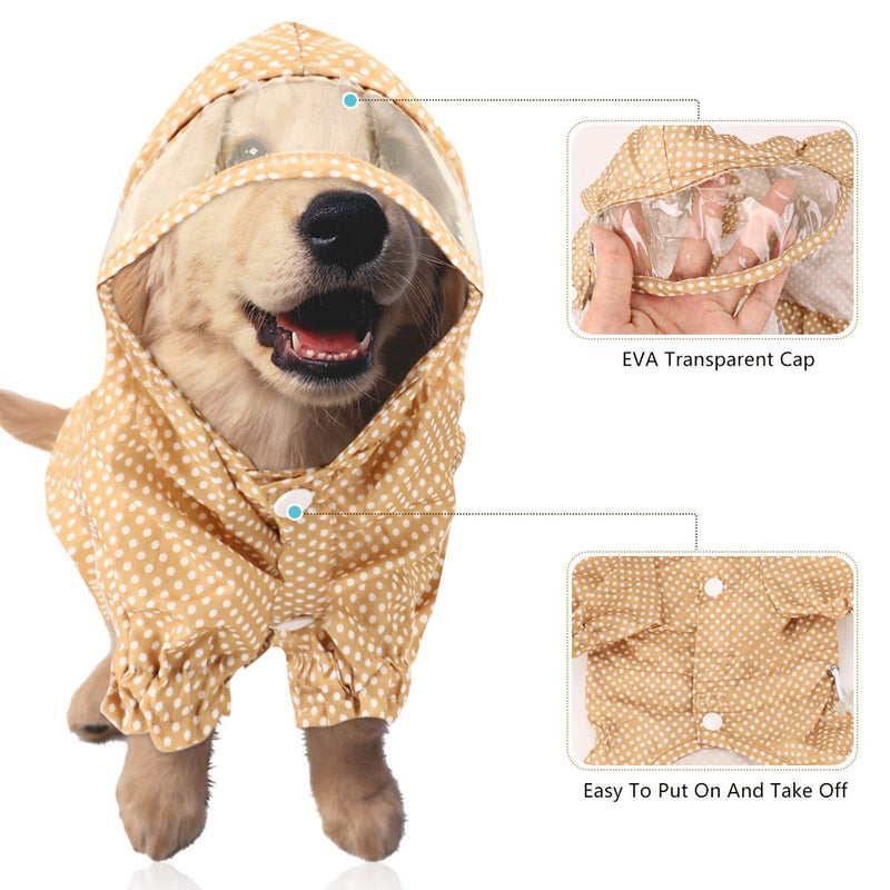 Idepet Dog Raincoat With Hood, Pet Dog Waterproof Coat Adjustable Lightweight Outdoor Rain Poncho Rain Gear Jumpsuit With Harness Hole (S, Apricot) S - PawsPlanet Australia