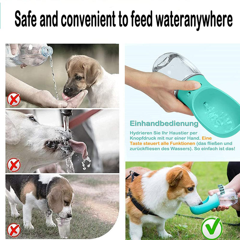 Emwel Dog Water Bottle - 550ml Water Feeder Leak Proof Portable Puppy Water Dispenser with Drinking Feeder for Pets Outdoor Walking, Hiking, Travel, Food Grade Plastic For Pets 550ML Blue - PawsPlanet Australia