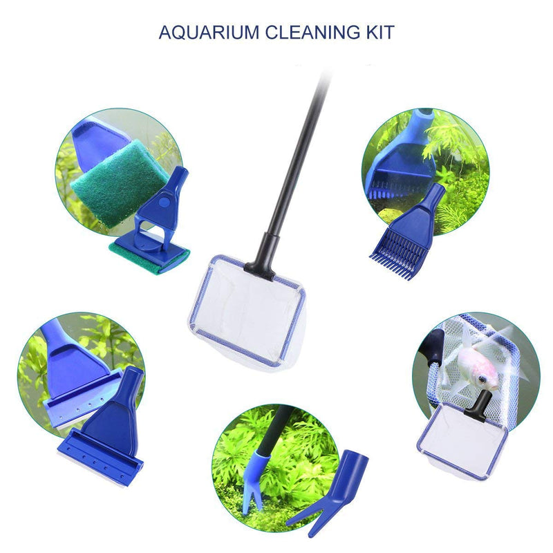 [Australia] - Aquaneat 5 in 1 Aquarium Cleaning Set Fish Net + Gravel Rake +Plant Fork + Scraper + Sponge Unstretchable 