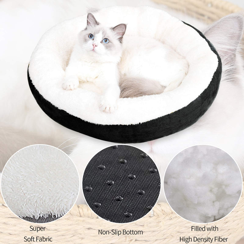 EDUJIN Warming Donut Cushion Cat Bed & Dog Bed, Calming Pup Dog Cat Bed for Small Medium Pet, Non-Slip Bottom, Machine Washable Round Warm Bed for Dogs with Fluffy Comfy Lining Plush Kennel(20",24") Large(24"x24") Black - PawsPlanet Australia