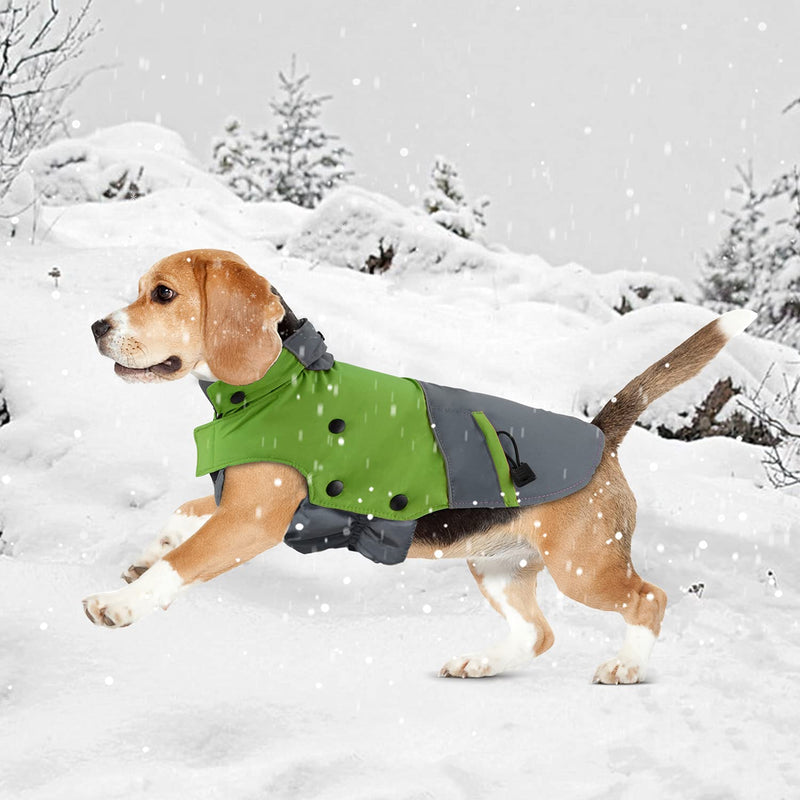 PETLOFT Dog Winter Jacket, Reflective Waterproof Dog Winter Coat Windproof Warm Outdoor Fleece Winter Dog Jacket Dog Raincoat with Detachable Fleece Lining (XS, Green) XS (Pack of 1) - PawsPlanet Australia