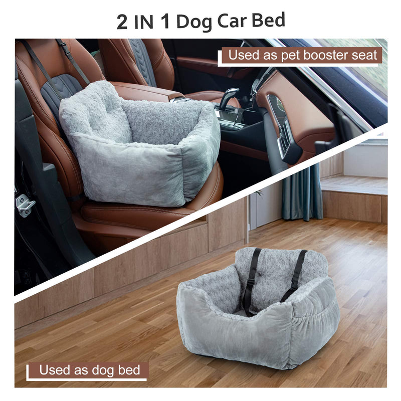 AIPERRO Dog Car Seat Soft Pet Booster for Small Dogs, Puppy Plush Travel Car Carrier Bed, Anti-Slip Dog Cuddler Bed Washable with Side Pocket and Safety Strap - PawsPlanet Australia