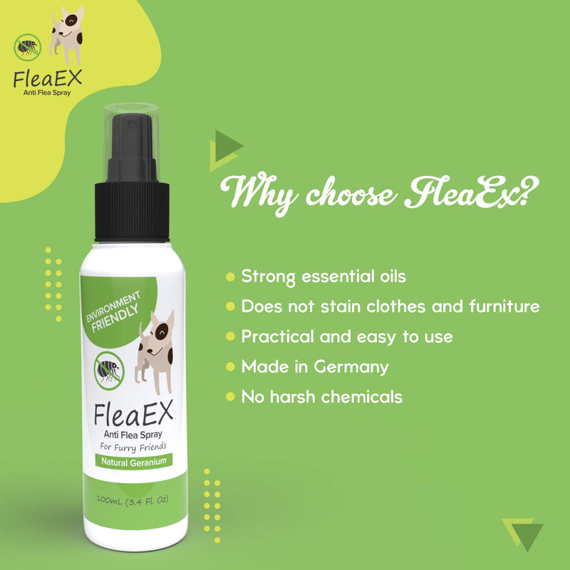 FleaEx Flea Treatment for Dogs & Cats - Natural Dog Flea Treatment Spray for Flea & Tick Prevention - Flea Spray for Dogs & Flea Treatment Cat - Alternative to Flea Shampoo for Dogs & Cats - 100 ml - PawsPlanet Australia