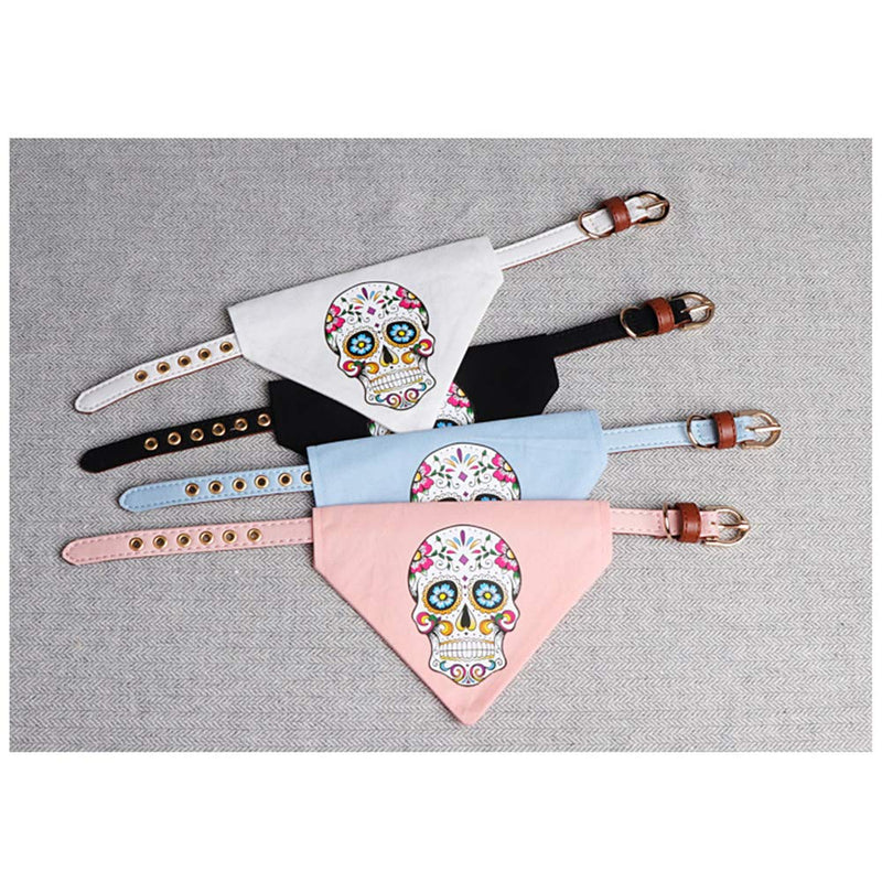 [Australia] - Axgo Pet Triangle Towel Collar Creative Adjustable Dog Cat Puppies Collar Scarf Neckerchief Saliva Towel Skull Print/Pink 