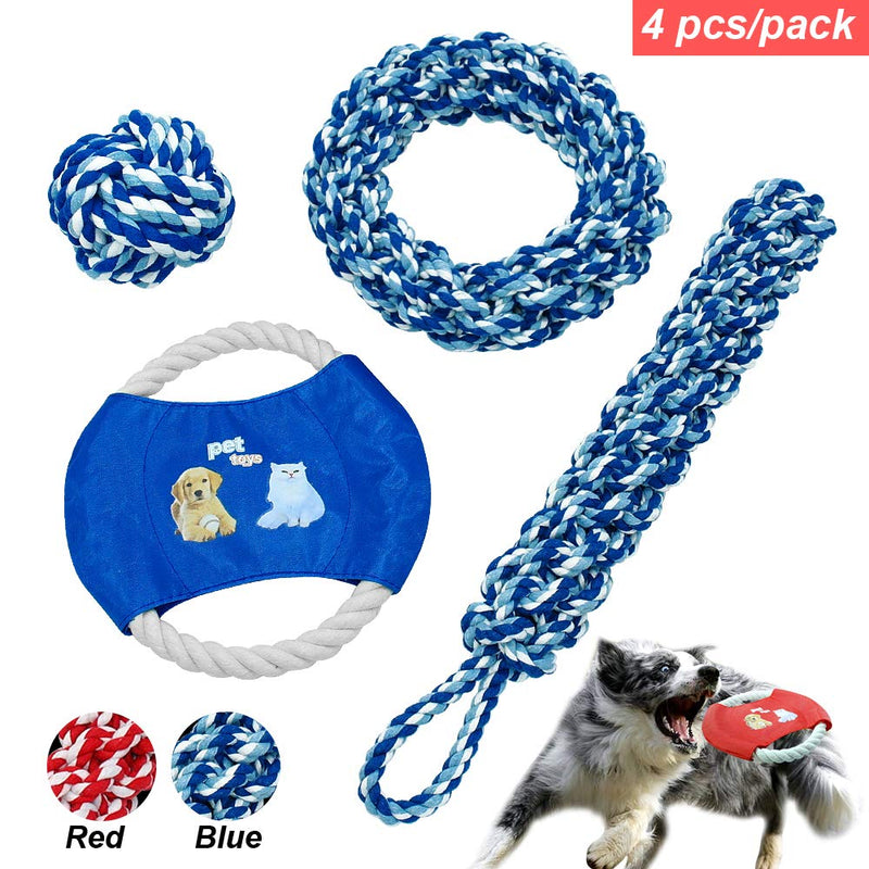 SpeedPets Durable Strong Training Teeth Cotton Pet Dog Rope - Tug Dog Toys 4 Piece Set - PawsPlanet Australia