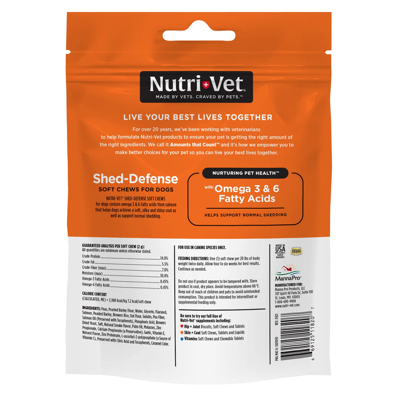 Nutri-Vet Shed Defense Soft Chews for Dogs | Supports Normal Shedding and Healthy Coat | 60 Soft Chews - PawsPlanet Australia