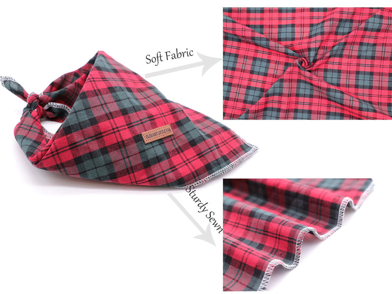 Elegant little tail 1PCS Pet Dog Bandana Washable Reversible Cotton Bibs Scarf, Adjustable Square Dog Kerchief for Small to Large Dogs and Cats Christmas Plaid - PawsPlanet Australia