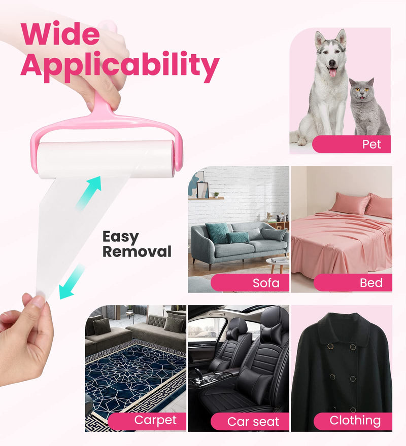 Lint roller 4 rolls with 1 dispenser 1 dust cover, 16cm extra large pet hair remover, lint roller animal hair suitable for clothing, hair, cat hair, dog hair, sofas, carpets, 60 sheets/roll pink - PawsPlanet Australia
