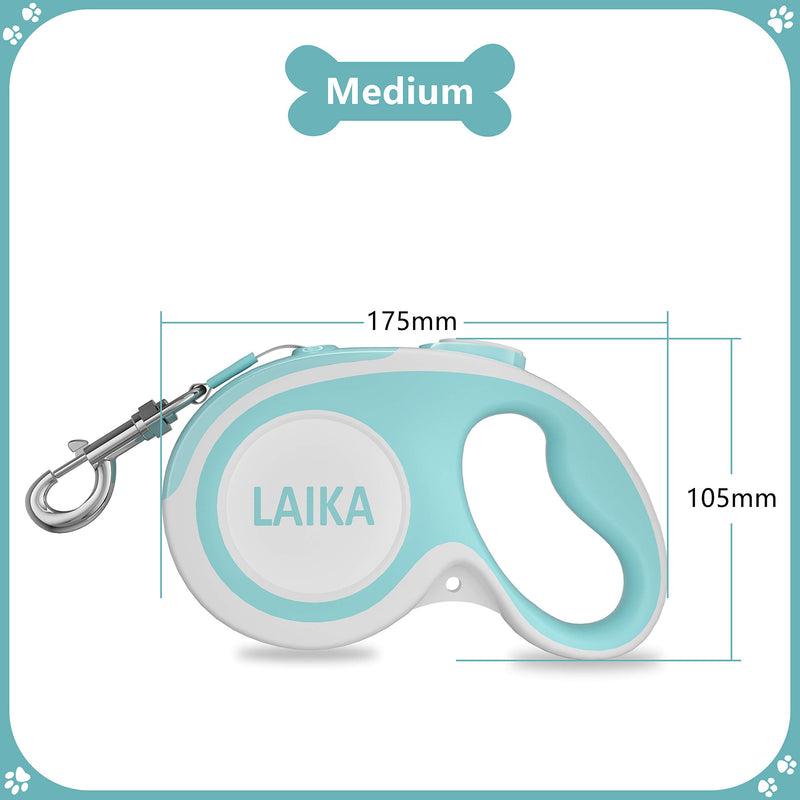 [Australia] - LAIKA Retractable Dog Leash with Waste Bag Dispenser, Tangle-Free 16ft Heavy Duty Durable Dog Walking Leash for Medium Large Breed Dogs Up to 110lbs - Reflective Stitching Nylon Ribbon Blue 