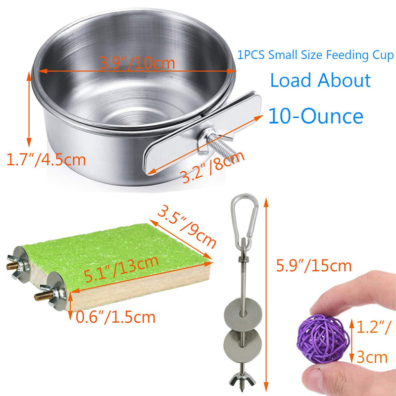 Hamiledyi Parrot Feeding Cups,Birds Food Dish Stainless Steel Parakeet Food Water Bowls Dish Feeder Holder and Fruit Vegetable Holder Chew Ball for Lovebird Budgie(5PCS) - PawsPlanet Australia