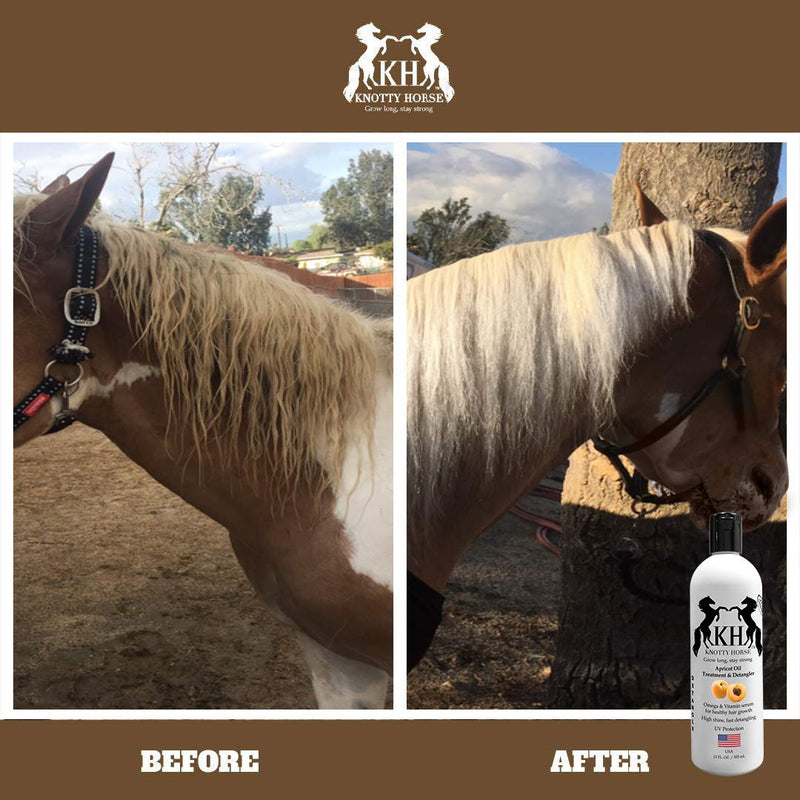 [Australia] - Knotty Horse Apricot Oil Treatment and Detangler for Horses — Detangles and Promotes Healthy Growth, Softness and Shine for Horse Hair — 2 Sizes (1.5 oz and 12 oz) 