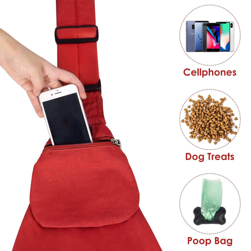 SlowTon Pet Sling, Hand Free Dog Carrier Adjustable Padded Strap Tote Bag Breathable Cotton Shoulder Bag Front Pocket Safety Belt Carrying Small Dog Cat Puppy Machine Washable Red - PawsPlanet Australia