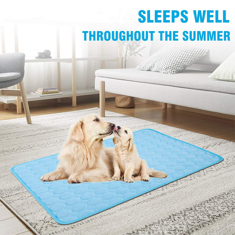 Dog Cooling Mat, Pet Dog Self Cooling Pad, Ice Silk Washable Summer Cool Mat for Cats, Kennels, Crates and Beds Large 28''×22'' Blue - PawsPlanet Australia
