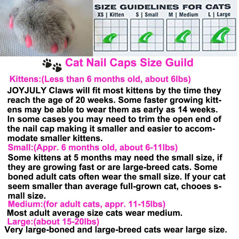 JOYJULY 100pcs Soft Pet Cat Kitten Claw Nail Covers Caps Control Soft Paw of 5 Different Colors Random+5 Adhesive Glue, Size M - PawsPlanet Australia
