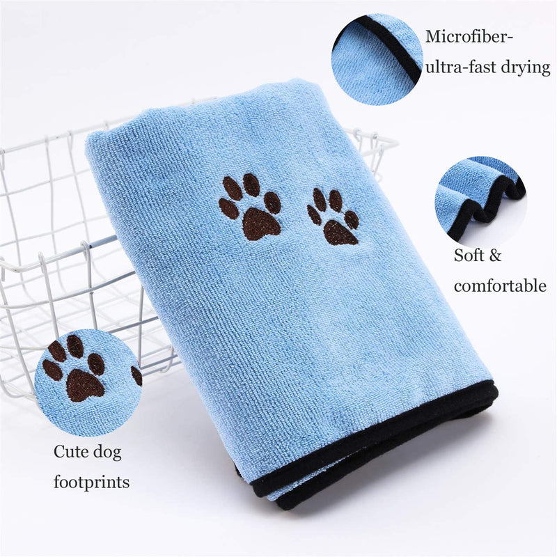 GAPZER Microfiber Bath Dog Towel Super Absorbent Pet Ultra Drying Towels for Small, Medium, Large Dogs and Cats Blue - PawsPlanet Australia